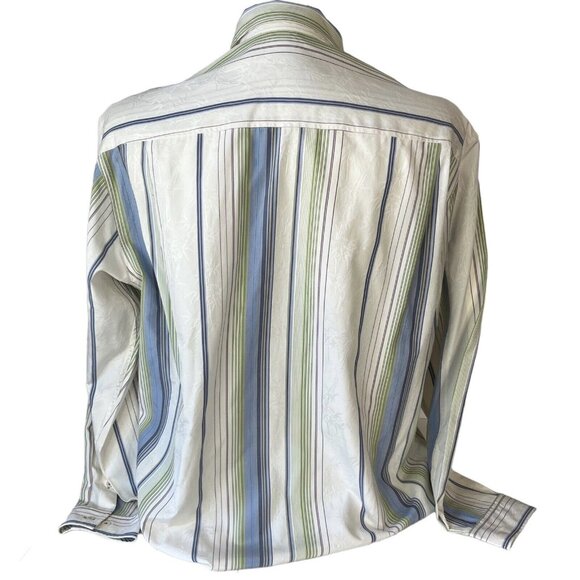Tommy Bahama Mens Silk Blend Button Front Shirt Cream Blue Long Sleeves Size XL - Picture 2 of 10